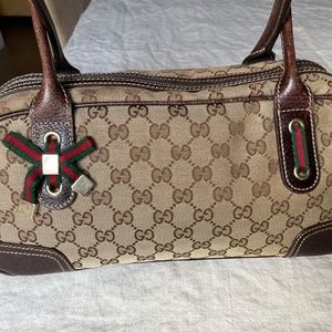 AUTHENTIC GUCCI Princy Boston Bag in GG Canvas with Leather Trim